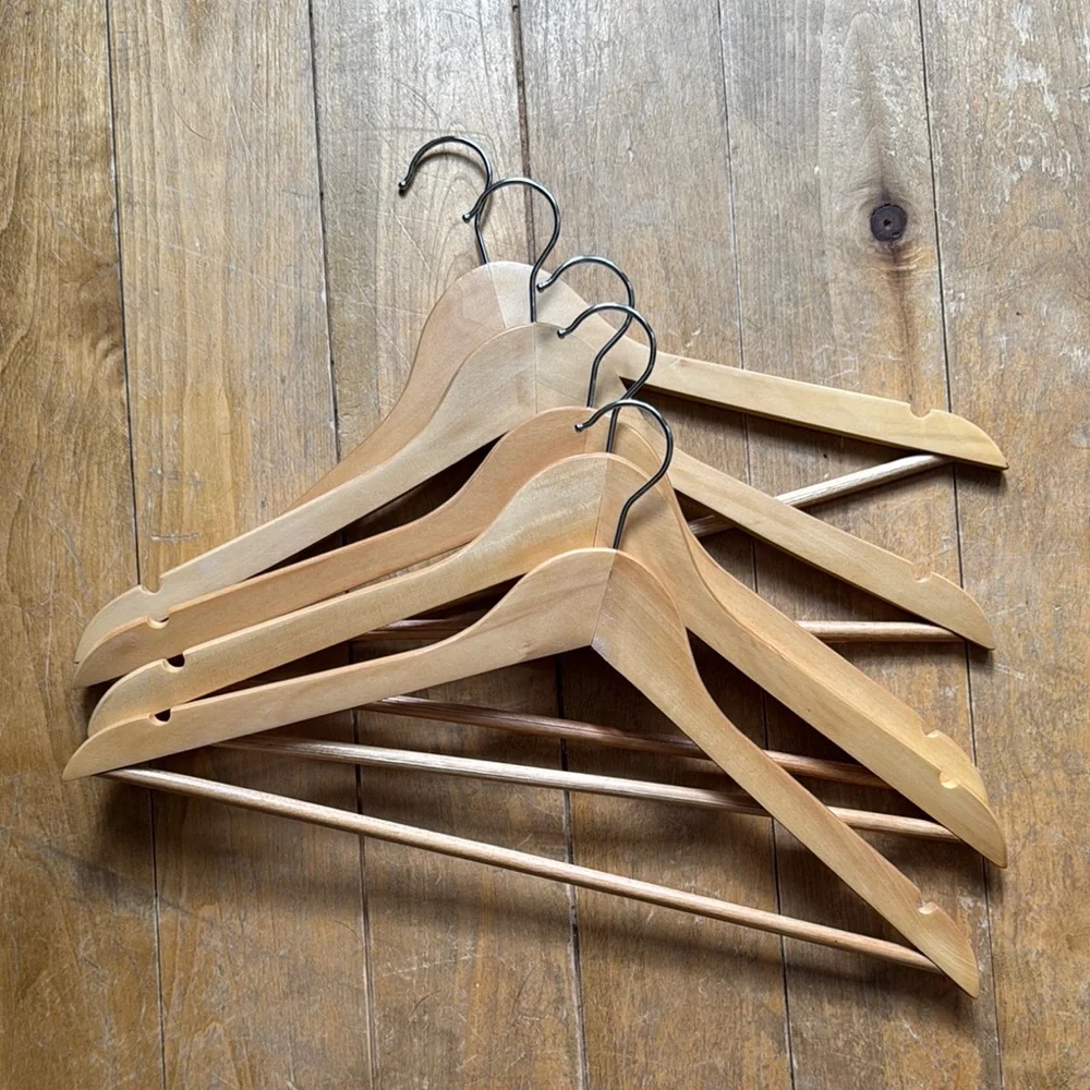 Wooden Clothes Hangers - Natural Finish Set of 5